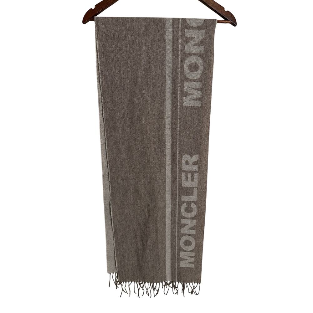 Moncler Wool Logo Scarf Fringed
